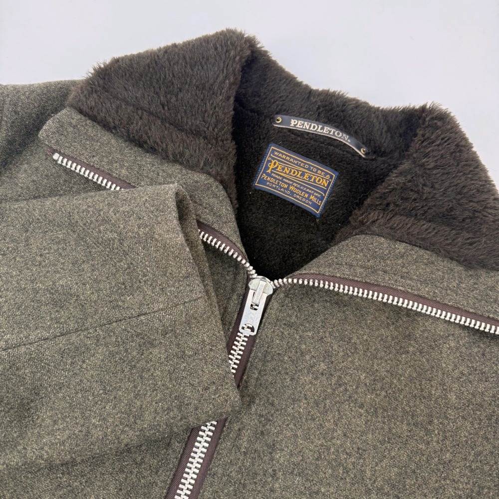 Vintage Pendleton‎ Mens Wool Military Zip Up Jacket Olive Green Size Large 1950s